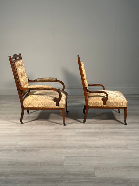 A Pair of His & Hers Inlaid Rosewood Armchairs c.1880