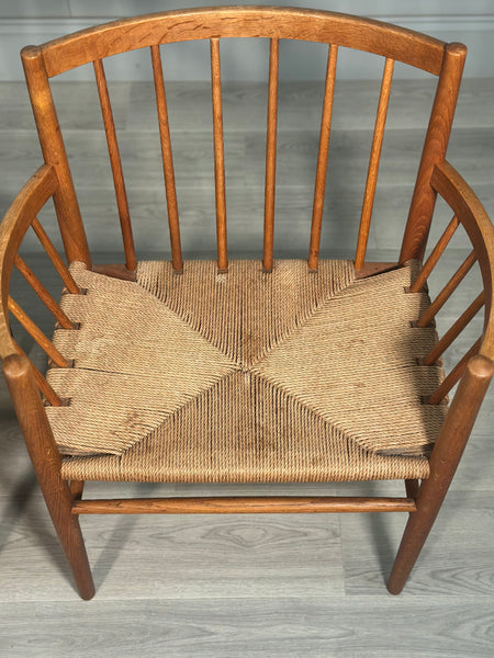 His And Hers Oak & Papercord J82 Armchairs By Jørgen Bækmark For Fdb Møbler 1960s