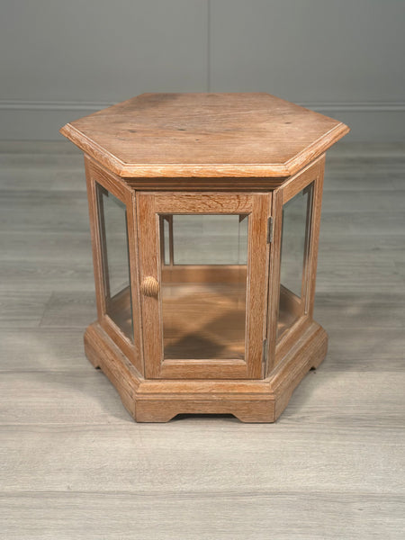 Octagonal Limed Oak Glass Display Cabinet