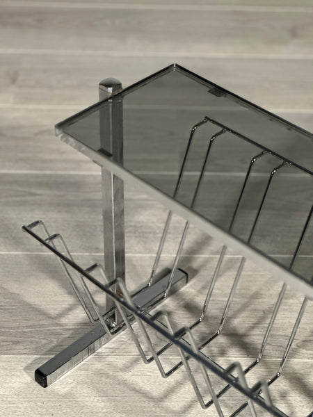 1970’s Chrome And Smoked Glass Magazine Rack
