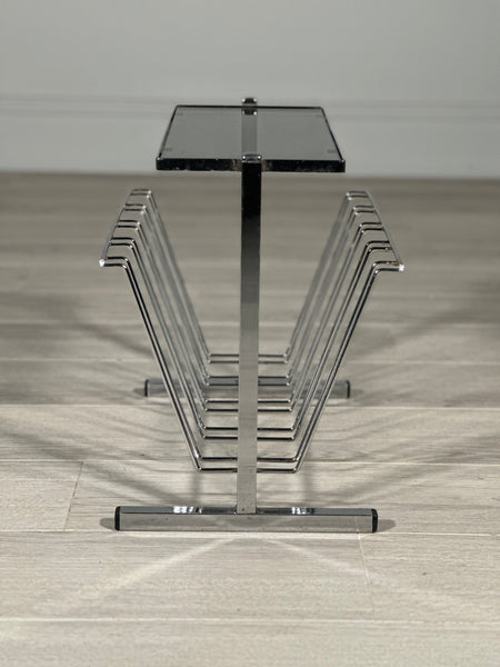 1970’s Chrome And Smoked Glass Magazine Rack