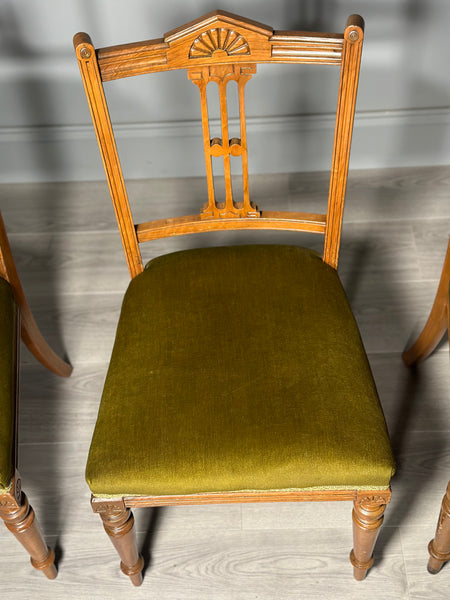 A Set Of 4 Satin Walnut Aesthetic Movement Dining Chairs c.1900