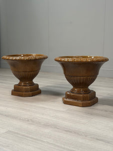 Large Pair Of Antique Salt Glazed Garden Urns