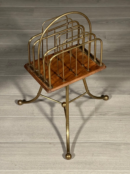 Edwardian Brass And Oak Revolving Magazine Rack