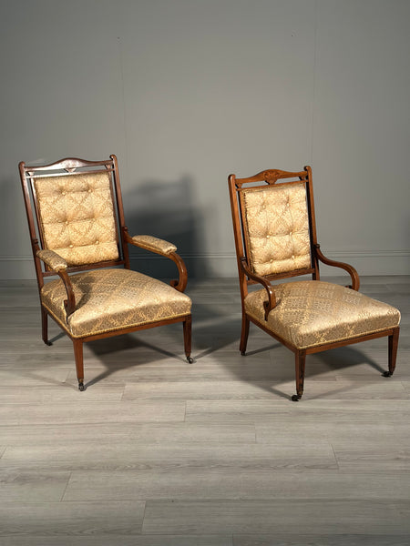 A Pair of His & Hers Inlaid Rosewood Armchairs c.1880