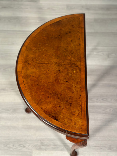 Antique Burr Walnut Demi Lune Games Table