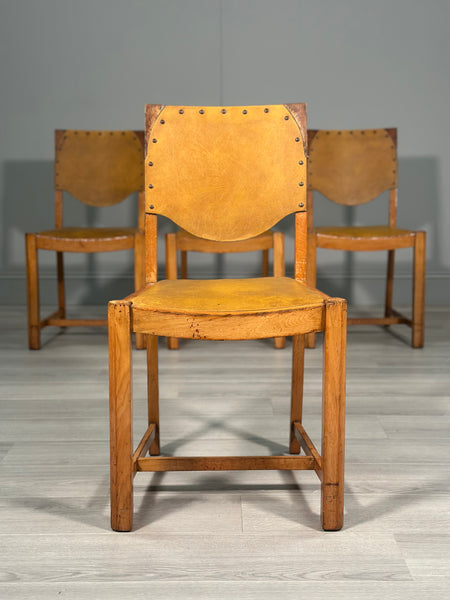 A Set Of 4 Golden Oak Art Deco Dining Chairs By G.Norman