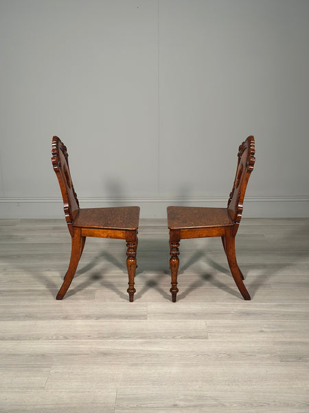 A Pair Of Oak Hall Chairs c.1860