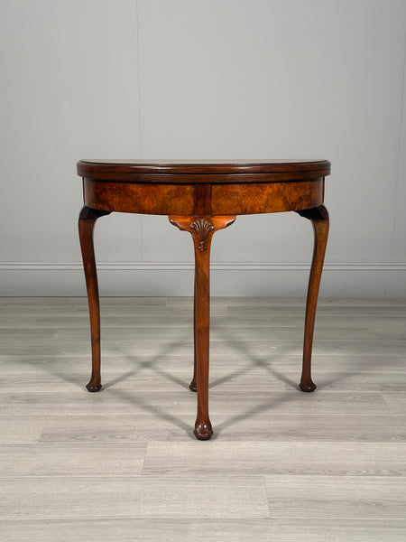Antique Burr Walnut Demi Lune Games Table