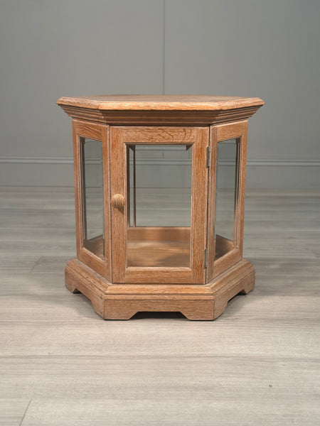 Octagonal Limed Oak Glass Display Cabinet