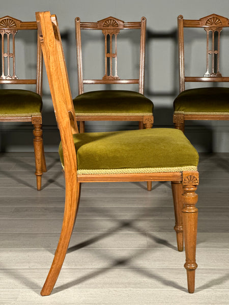 A Set Of 4 Satin Walnut Aesthetic Movement Dining Chairs c.1900