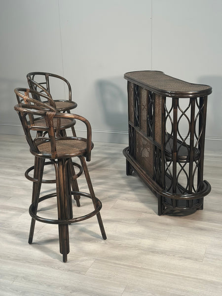 Vintage Bamboo Bar & 3 Stools