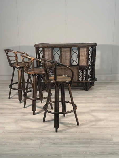Vintage Bamboo Bar & 3 Stools
