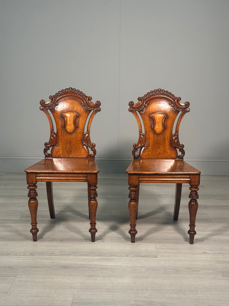 A Pair Of Oak Hall Chairs c.1860