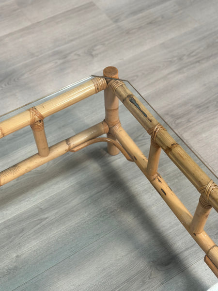 Vintage Bamboo & Glass Coffee Table