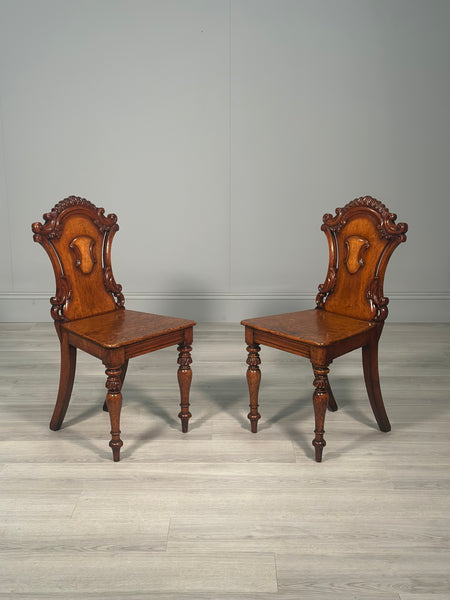 A Pair Of Oak Hall Chairs c.1860