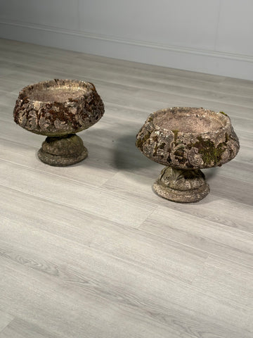 Pair Of Antique Weathered Composite Stone Urns