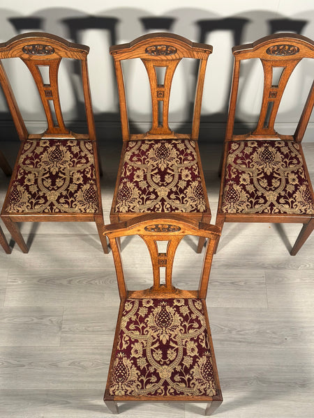 Set Of Eight Art Nouveau Oak Dining Chairs C.1900
