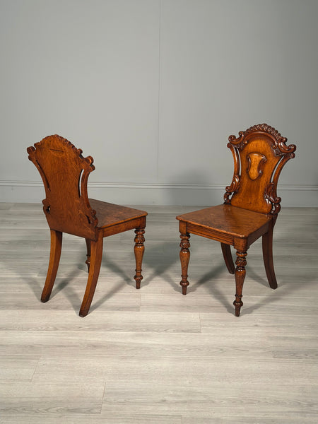 A Pair Of Oak Hall Chairs c.1860