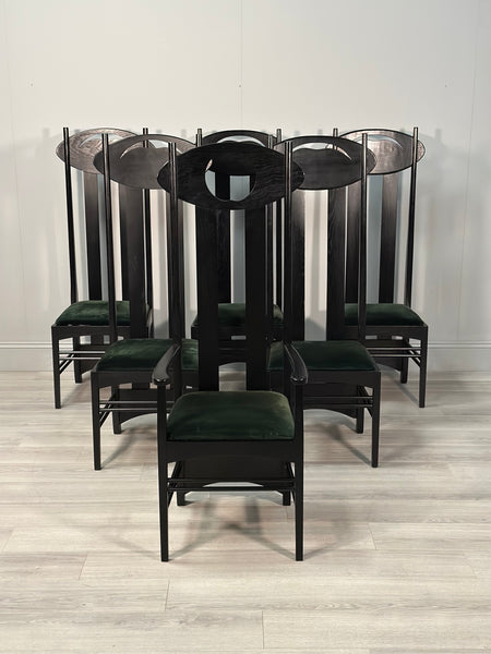 Set of 6 Argyle Dining Chairs Designed By Charles Rennie Mackintosh, Italy 1980’s