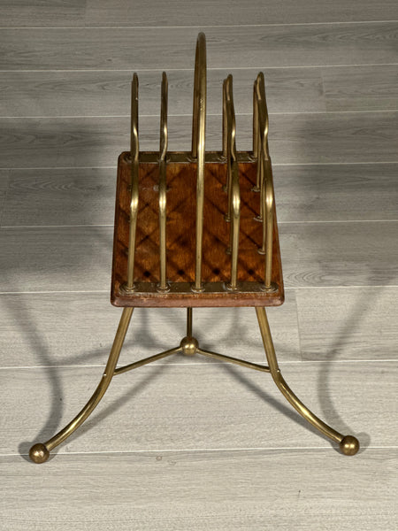 Edwardian Brass And Oak Revolving Magazine Rack