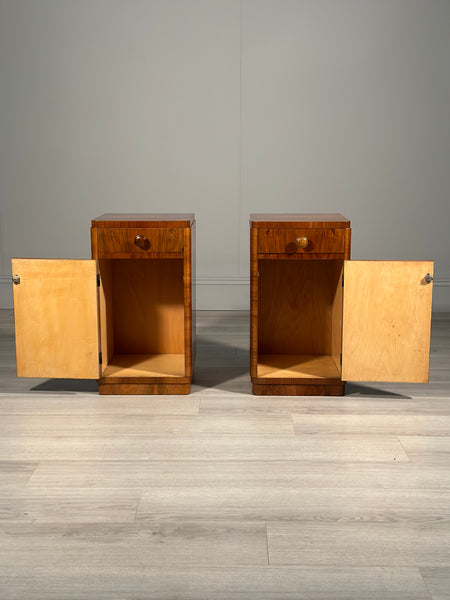 Burr Walnut Art Deco Bedside Cabinets