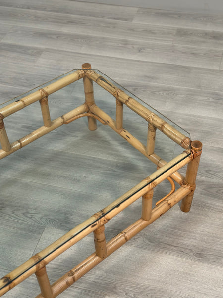 Vintage Bamboo & Glass Coffee Table