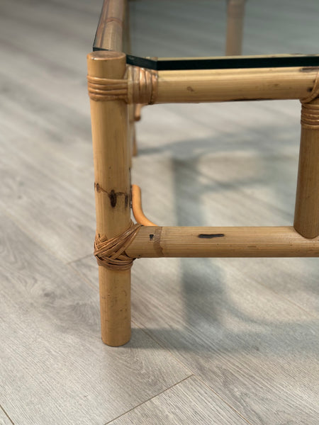 Vintage Bamboo & Glass Coffee Table
