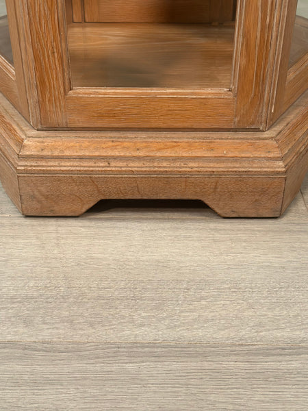 Octagonal Limed Oak Glass Display Cabinet