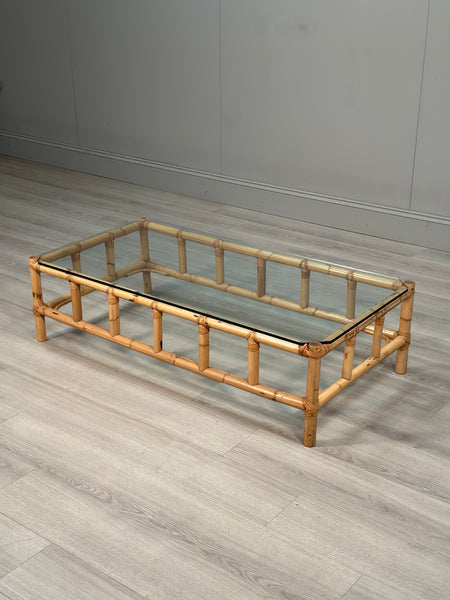 Vintage Bamboo & Glass Coffee Table
