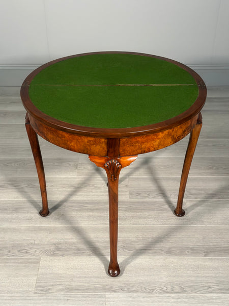 Antique Burr Walnut Demi Lune Games Table