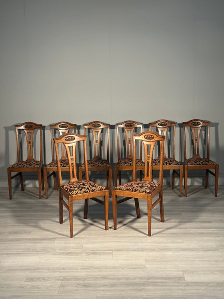 Set Of Eight Art Nouveau Oak Dining Chairs C.1900