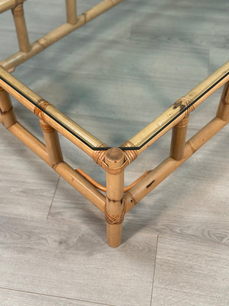 Vintage Bamboo & Glass Coffee Table