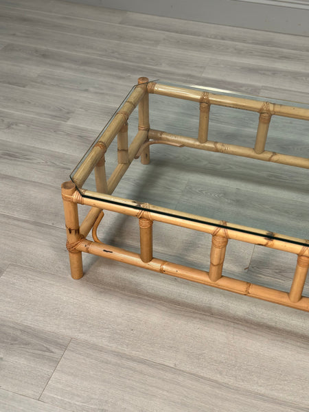 Vintage Bamboo & Glass Coffee Table
