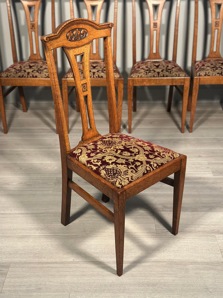 Set Of Eight Art Nouveau Oak Dining Chairs C.1900