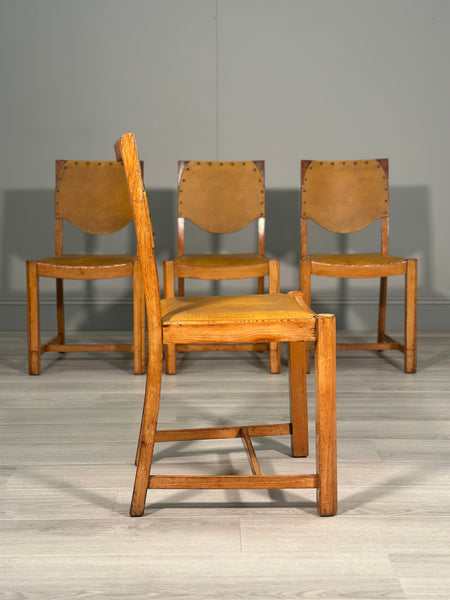 A Set Of 4 Golden Oak Art Deco Dining Chairs By G.Norman