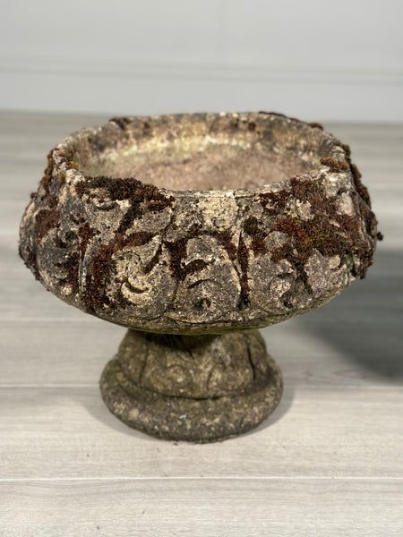 Pair Of Antique Weathered Composite Stone Urns