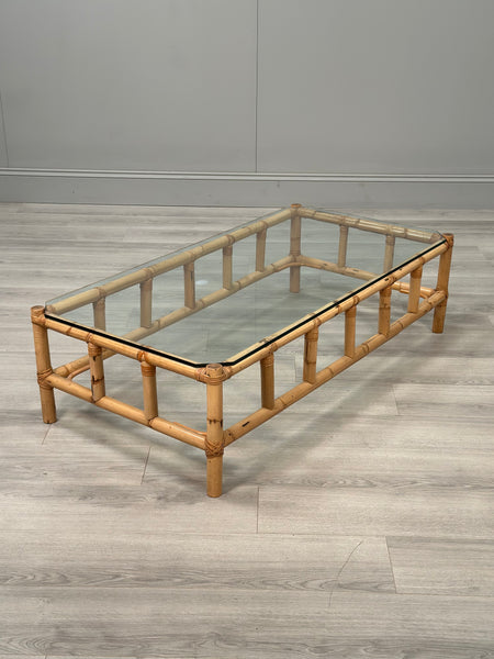 Vintage Bamboo & Glass Coffee Table