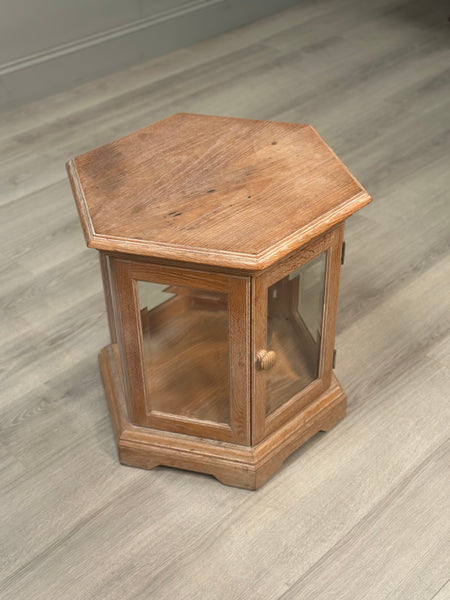 Octagonal Limed Oak Glass Display Cabinet