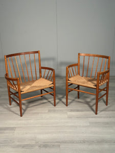 His And Hers Oak & Papercord J82 Armchairs By Jørgen Bækmark For Fdb Møbler 1960s