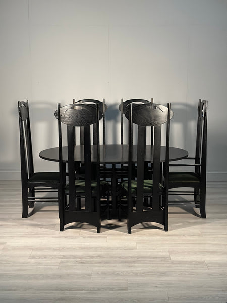 Set of 6 Argyle Dining Chairs Designed By Charles Rennie Mackintosh, Italy 1980’s
