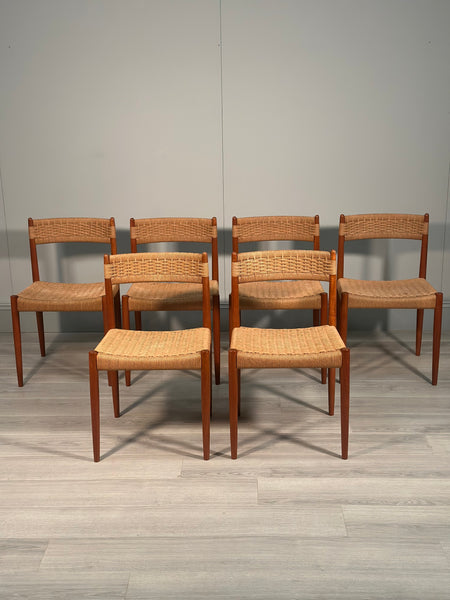 Set of 6 Danish Teak & Papercord Dining Chairs