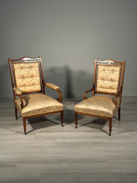 A Pair of His & Hers Inlaid Rosewood Armchairs c.1880
