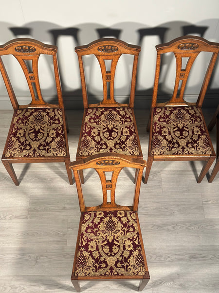 Set Of Eight Art Nouveau Oak Dining Chairs C.1900