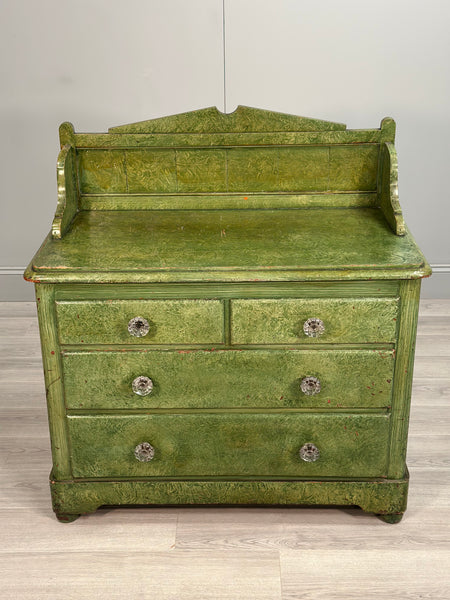 19th Century Pine Chest Of Drawer’s In Green Scumble Paint