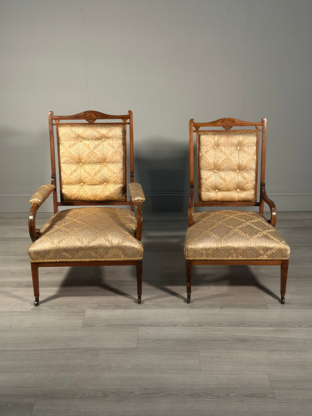 A Pair of His & Hers Inlaid Rosewood Armchairs c.1880