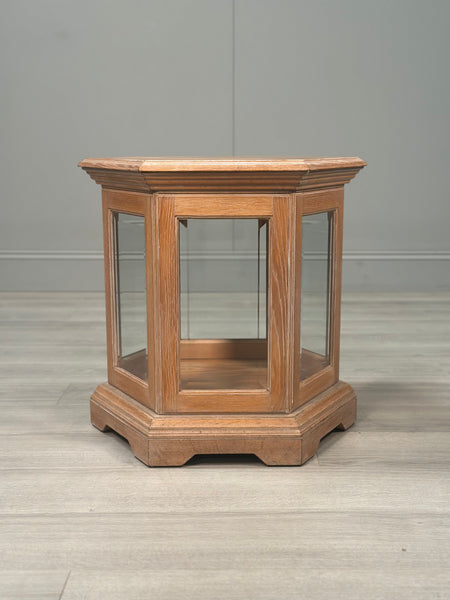 Octagonal Limed Oak Glass Display Cabinet