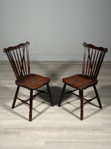 A Pair Of Antique Elm Kitchen Chairs C.1850