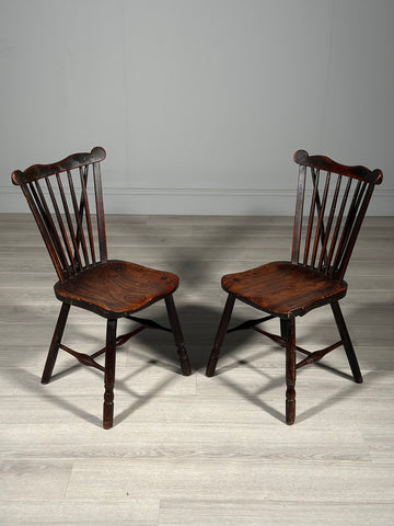 A Pair Of Antique Elm Kitchen Chairs C.1850