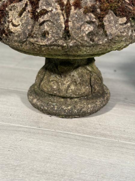 Pair Of Antique Weathered Composite Stone Urns